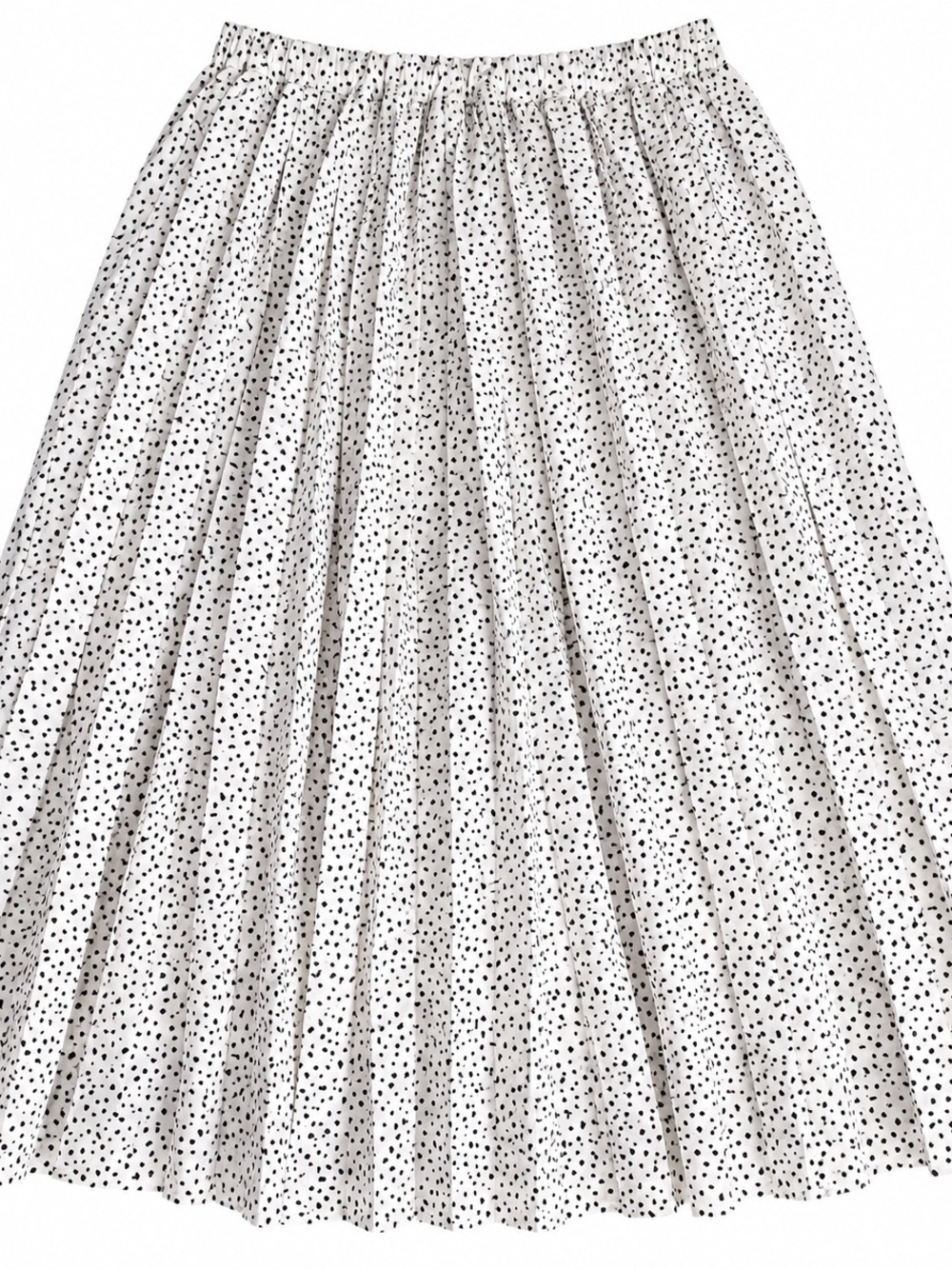 a new day White Pleated Midi Skirt with Black Dot Pattern